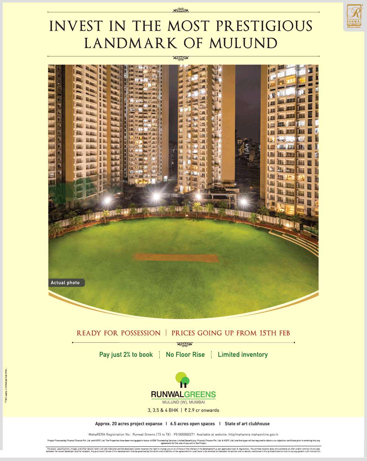 Invest in the most prestigious landmark of Mulund at Runwal Greens, Mumbai